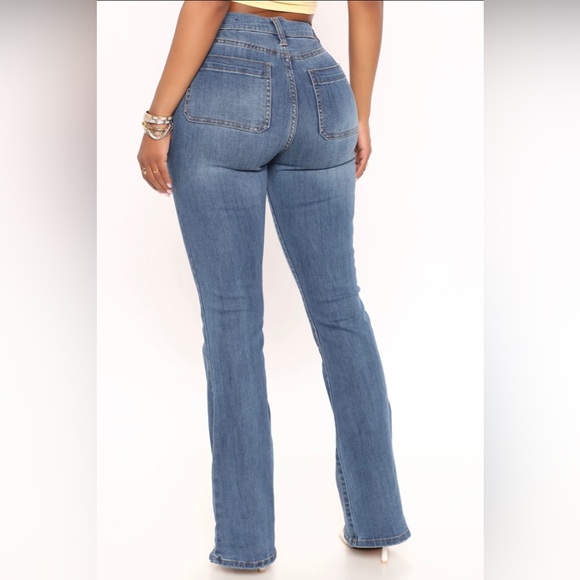 Fashion Nova Katt Flare Button Jeans - Medium Blue Wash - Picture 8 of 12